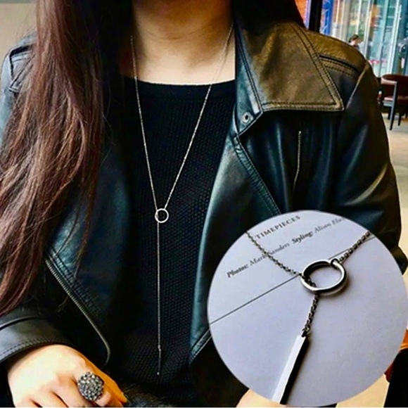 New GOLD long chain wrap around necklace w bar pendant minimalist - Picture 3 of 4